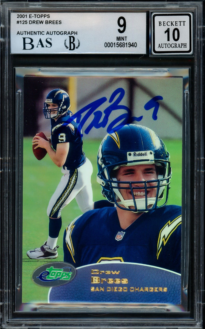 Drew Brees Signed 2001 eTopps RC 125 Chargers BGS 9 Auto GM 10 Beckett #15681940