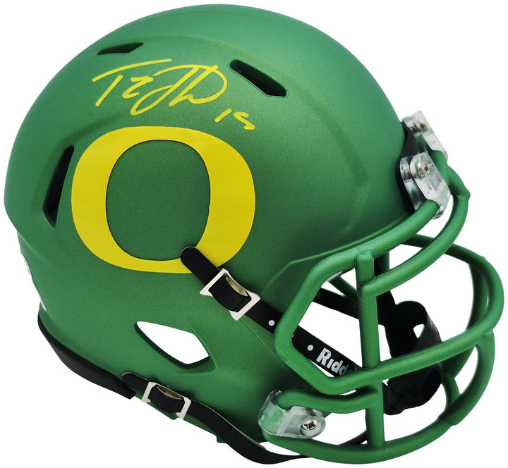 Tez Johnson Signed Oregon Ducks Apple Green Speed Mini Helmet JSA Wit