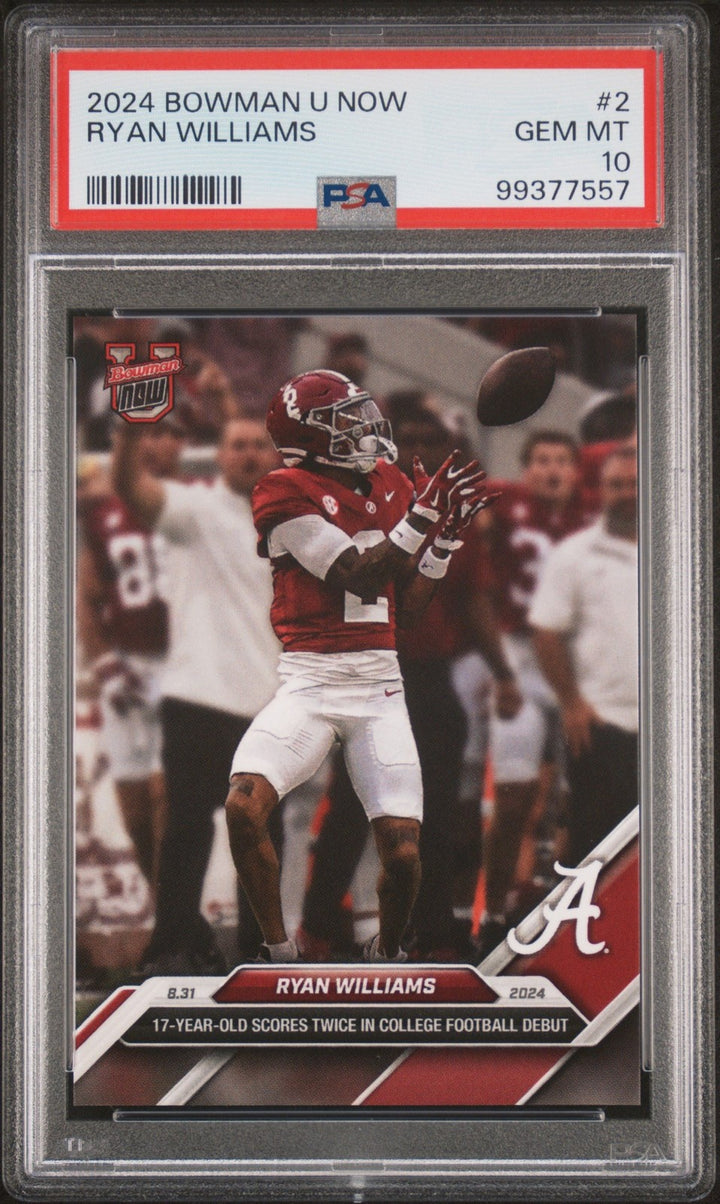 Graded 2024 Topps Bowman U Now Ryan Williams #2 Rookie RC Card PSA 10