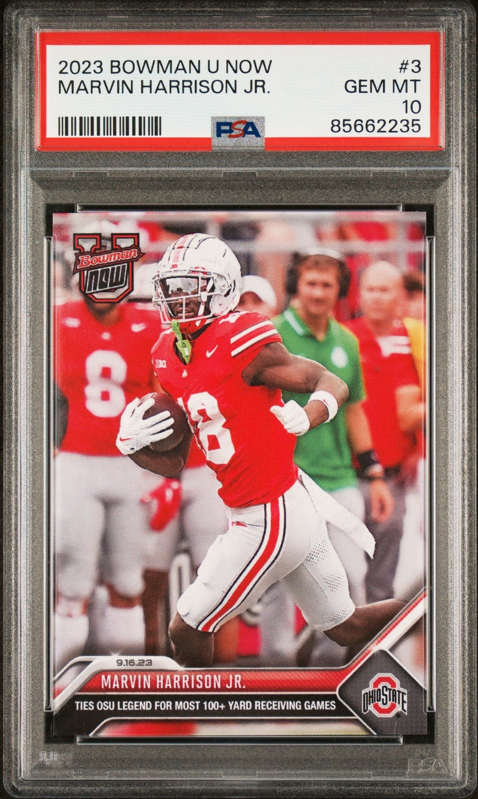 Graded 2023 Topps Bowman U Now Marvin Harrison Jr #3 Rookie Card PSA 10