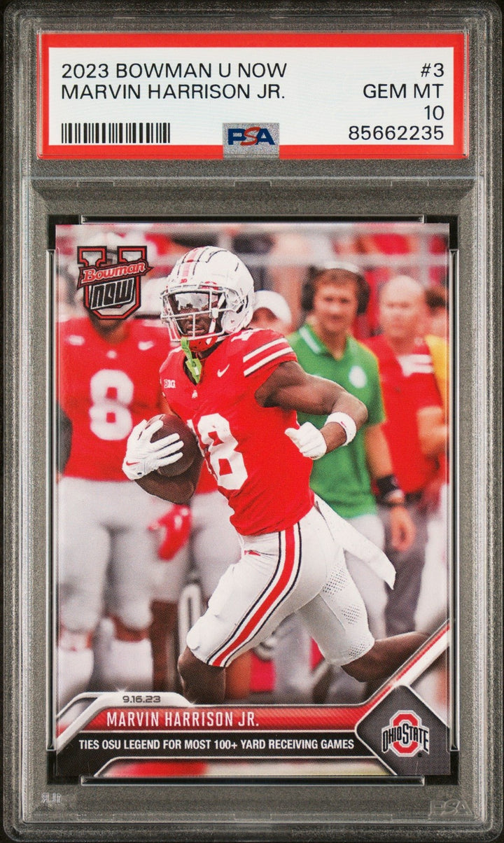 Graded 2023 Topps Bowman U Now Marvin Harrison Jr #3 Rookie Card PSA 10