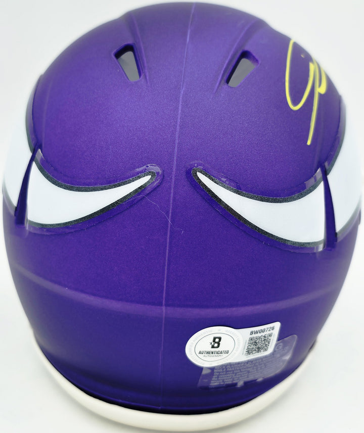 Jordan Addison Signed Vikings Purple Speed Mini Helmet (In Yellow) Beckett