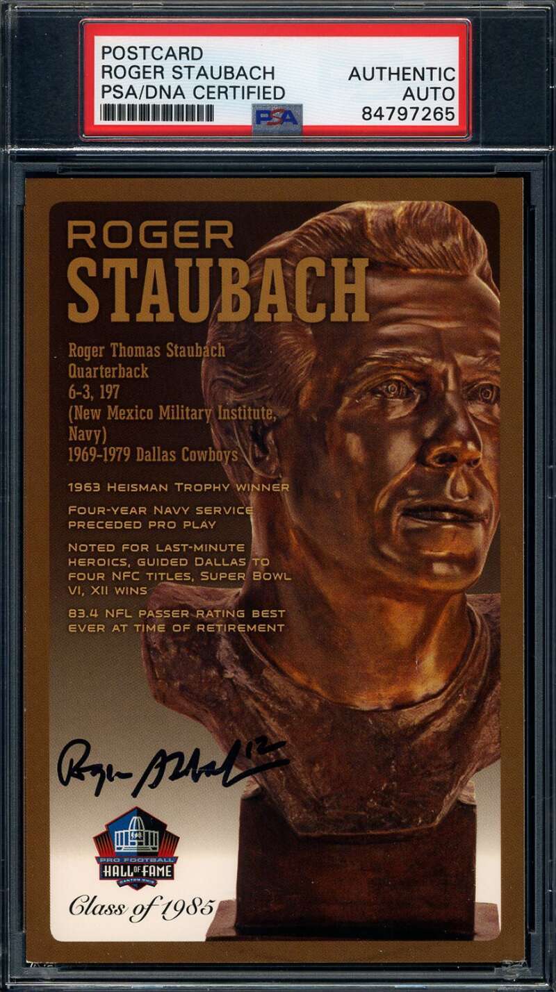 Roger Staubach PSA DNA Signed Hall of Fame Bronze Bust Postcard Autograph