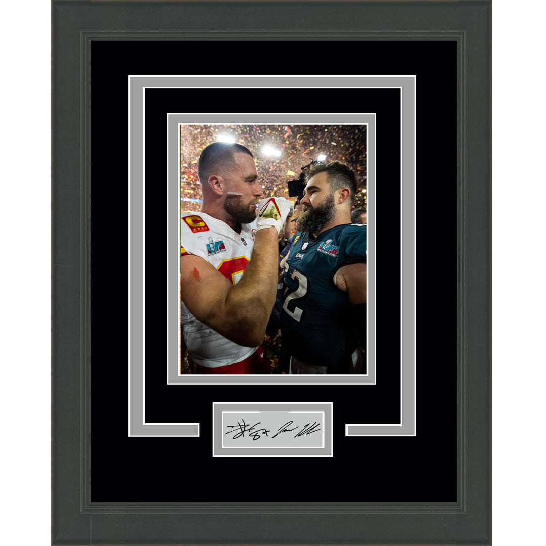 Framed Jason Kelce Travis Kelce Dual Facsimile Laser Engraved Auto 15x16 Photo