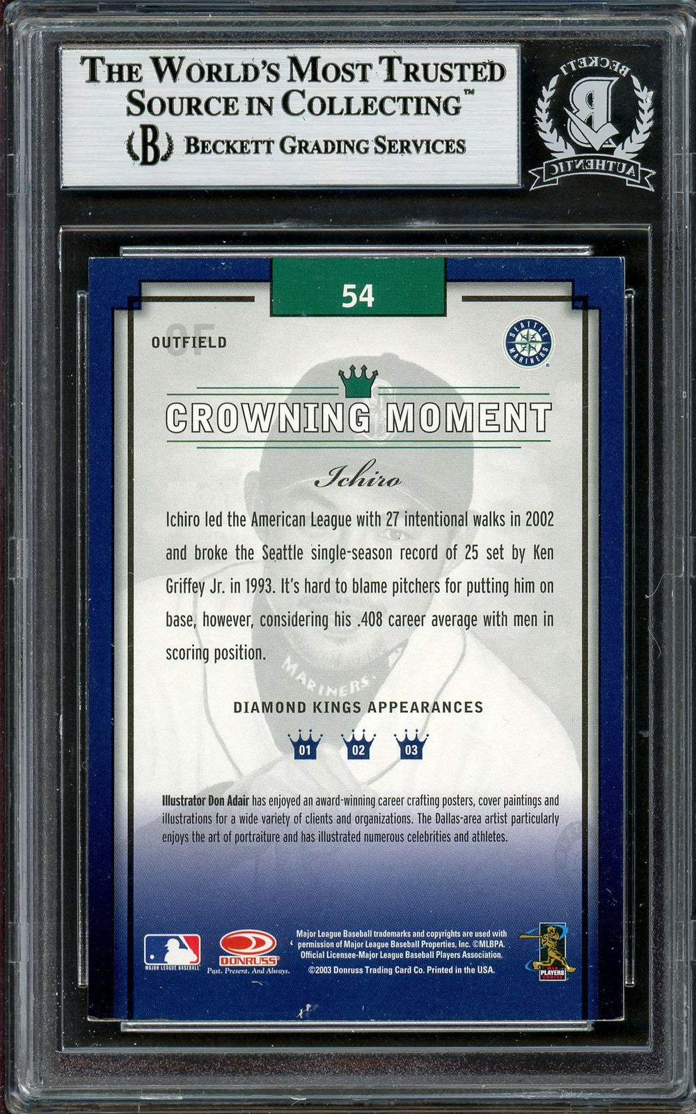 Ichiro Suzuki Signed 2003 Donruss Diamond Kings Card 54 Seattle Mariners Beckett
