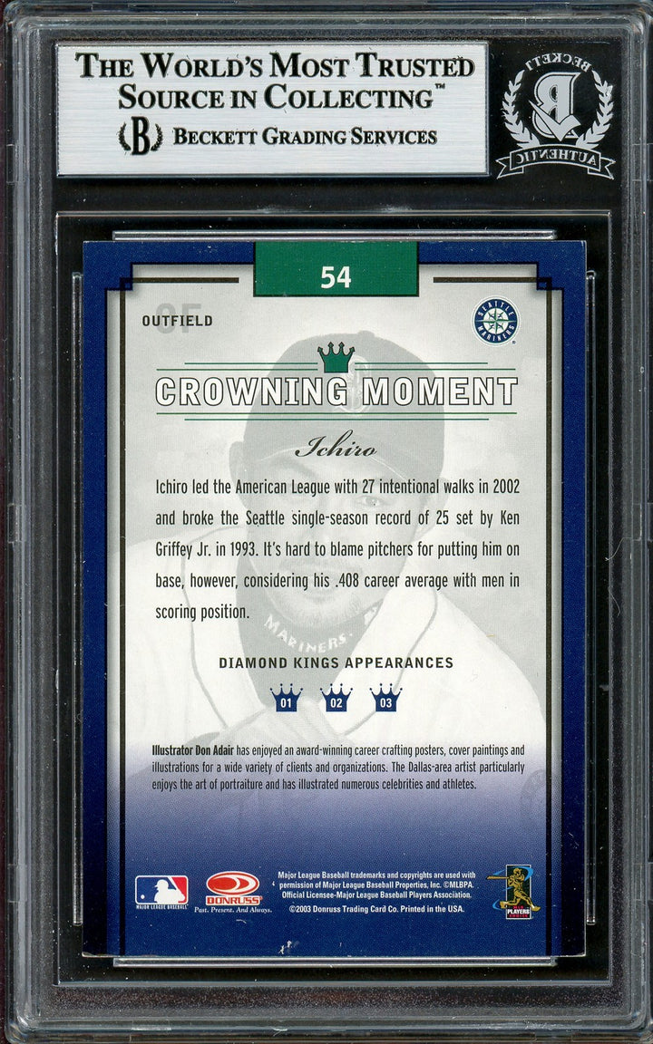 Ichiro Suzuki Signed 2003 Donruss Diamond Kings Card 54 Seattle Mariners Beckett