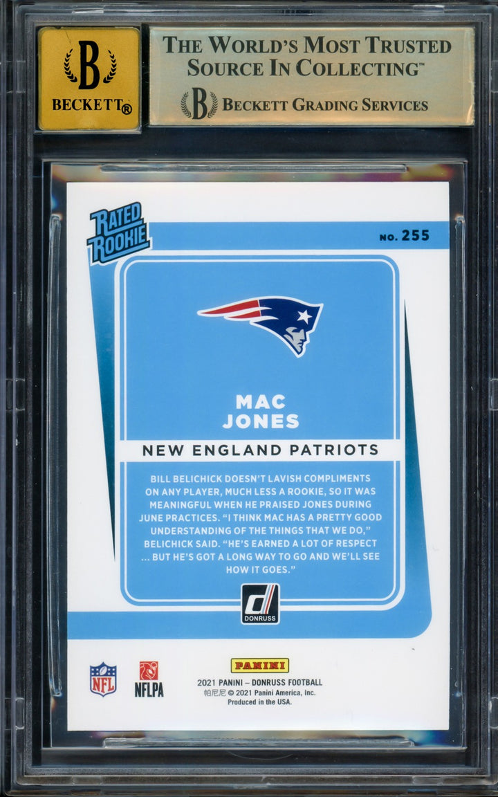 Mac Jones Signed 2021 Donruss Rated RC 255 Patriots BGS 9.5 Auto GM 10 Beckett
