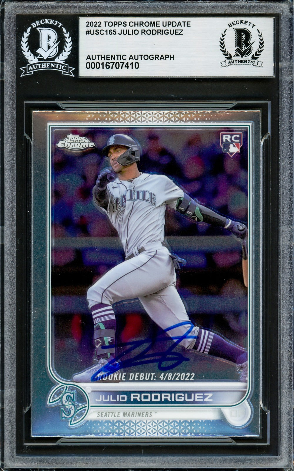 Julio Rodriguez Signed 2022 Topps Chrome Update RC USC165 Mariners Beckett