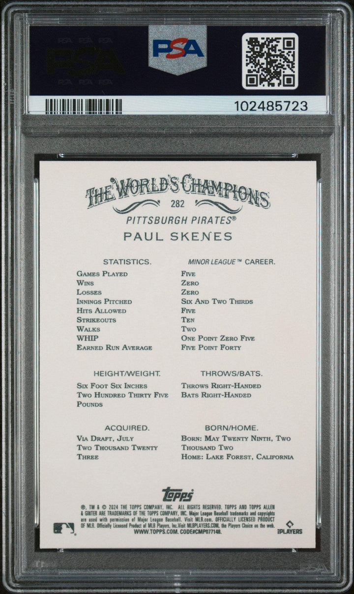 Graded 2024 Topps Allen & Ginter Paul Skenes #282 Rookie RC Baseball Card PSA 10