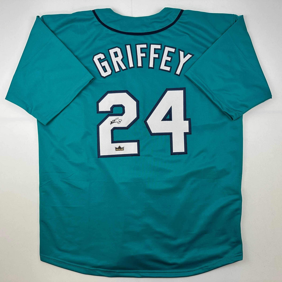 Facsimile Autographed Ken Griffey Jr. Seattle Teal Reprint Auto Jersey Men's XL