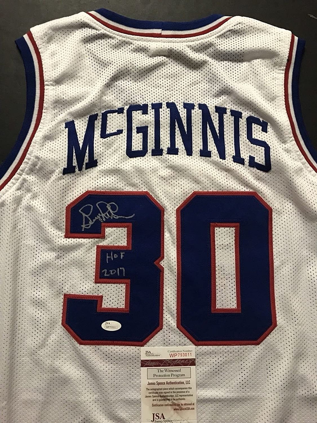 Signed GEORGE MCGINNIS HOF 17 Philadelphia White Jersey JSA COA Auto