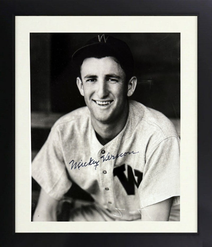 Mickey Vernon signed Washington Senators B&W 8x10 Photo minor dings Framed- COA