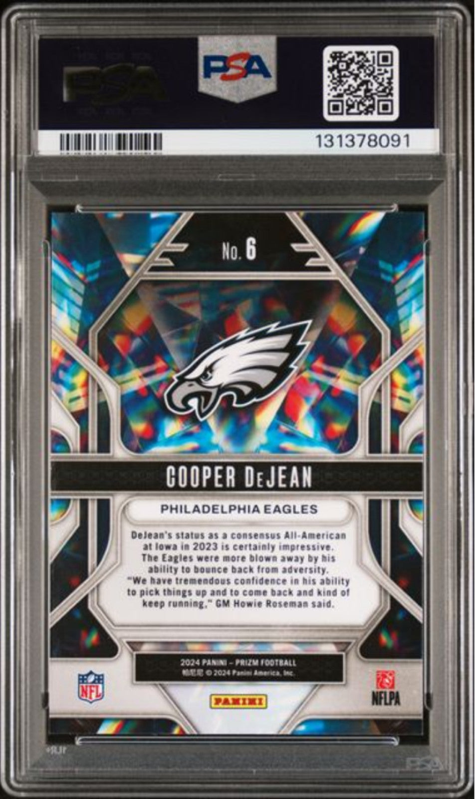 Graded 2024 Panini Prizm Cooper DeJean #6 Prizmatic Rookie Football Card PSA 10