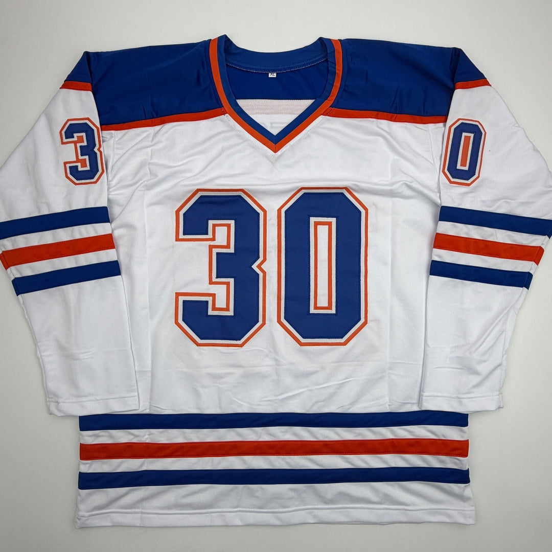 Autographed/Signed Bill Ranford Edmonton White Hockey Jersey Beckett COA