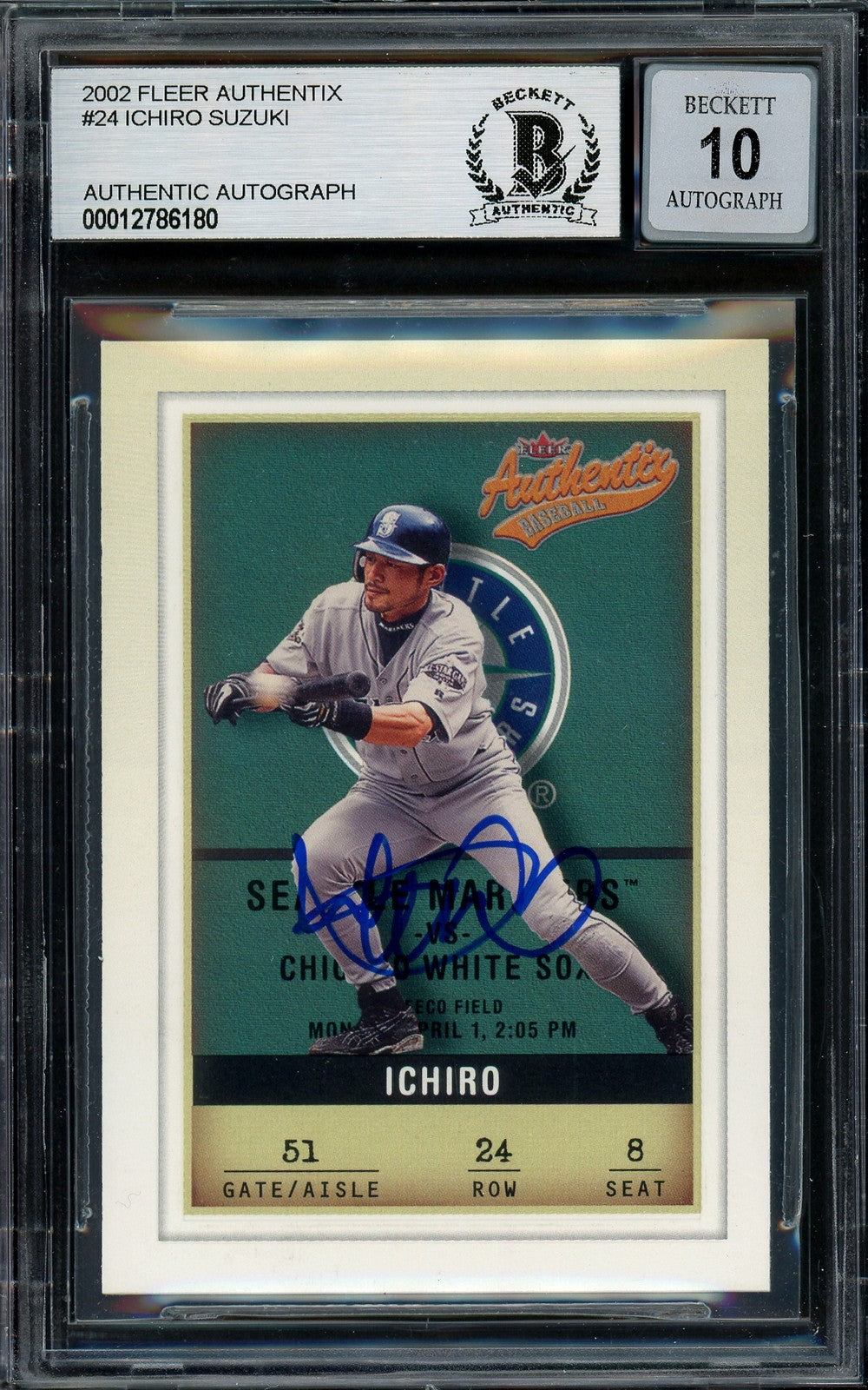 Ichiro Suzuki Signed 2002 Fleer Authentix Card 24 Mariners Auto 10 Beckett