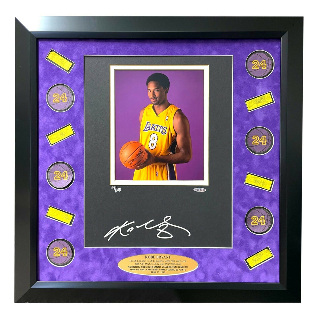 Kobe Bryant Autographed & Final Lakers Game Used Confetti Framed #D 1/1 UDA COA