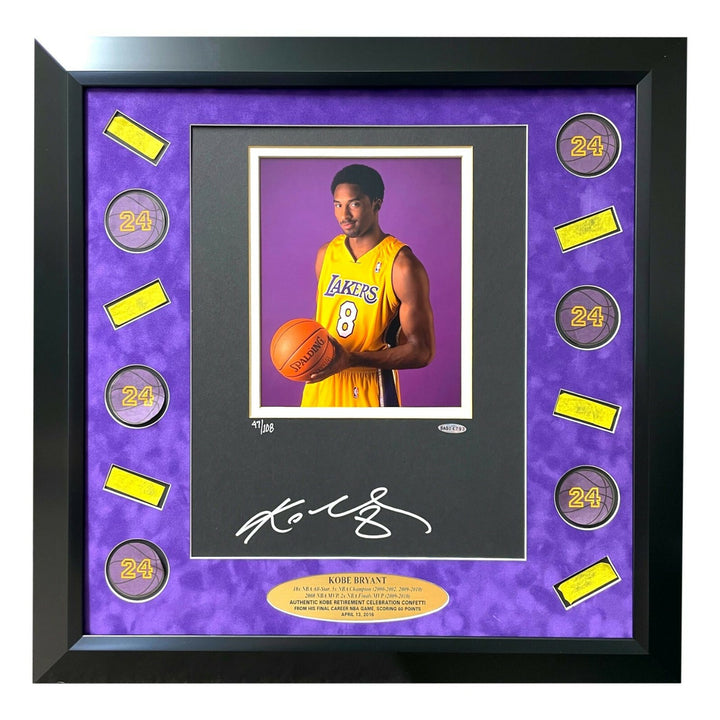 Kobe Bryant Autographed & Final Lakers Game Used Confetti Framed #D 1/1 UDA COA