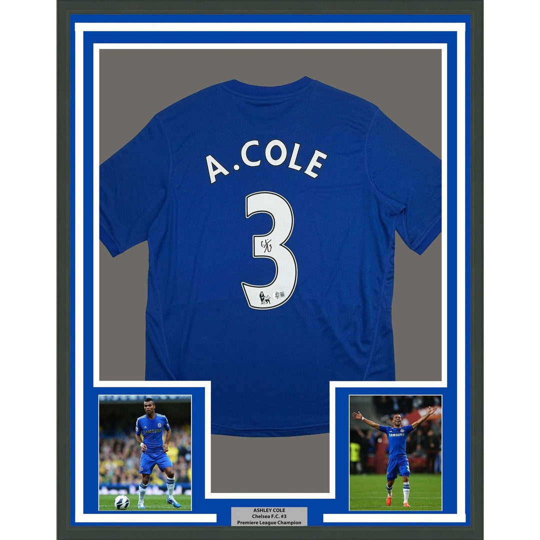Framed Autographed/Signed Ashley Cole 35x39 Chelsea FC Blue Jersey BAS COA