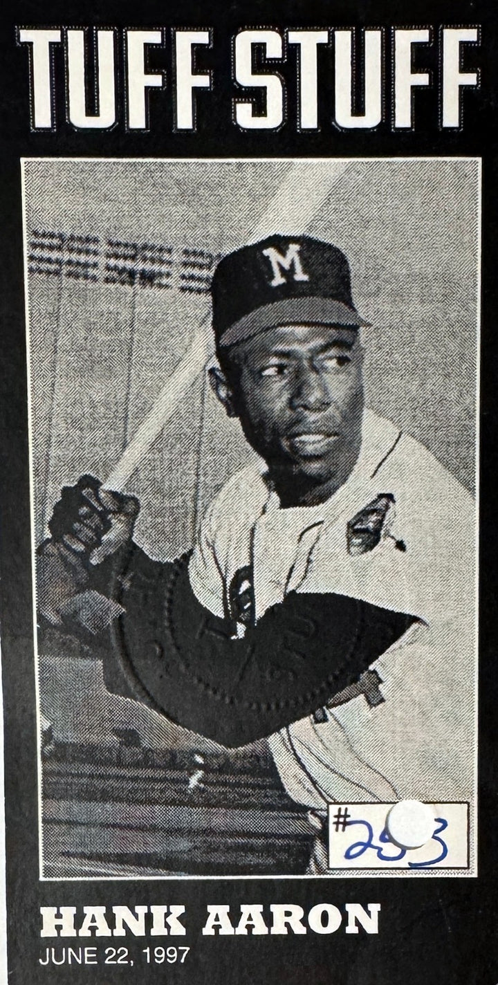 Hank Aaron signed Atlanta Braves MLB 8x10 Photo Minor Ding-Tuff Stuff COA/Ticket