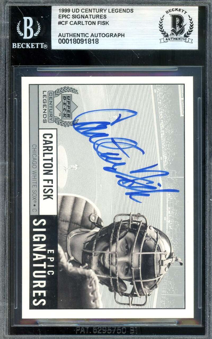 Carlton Fisk Beckett BAS Signed 1999 Upper Deck Century Legends Autograph