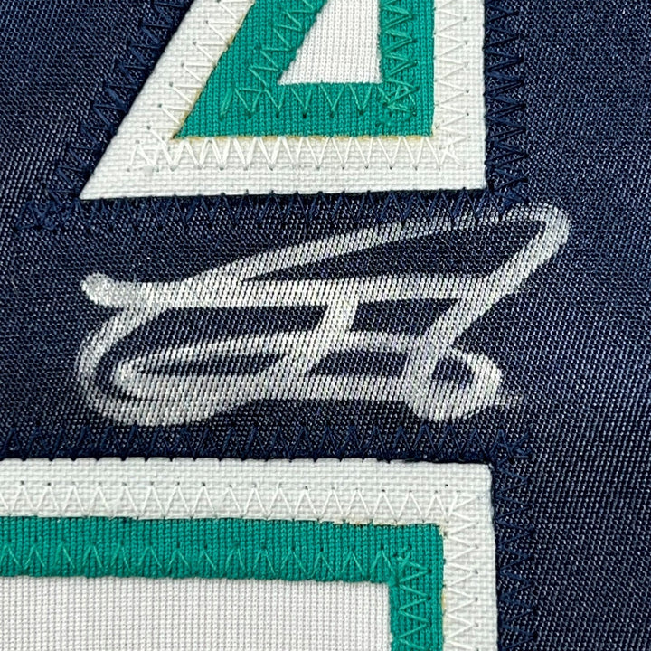 Framed Signed Julio Rodriguez 35x39 Seattle White Jersey JSA COA