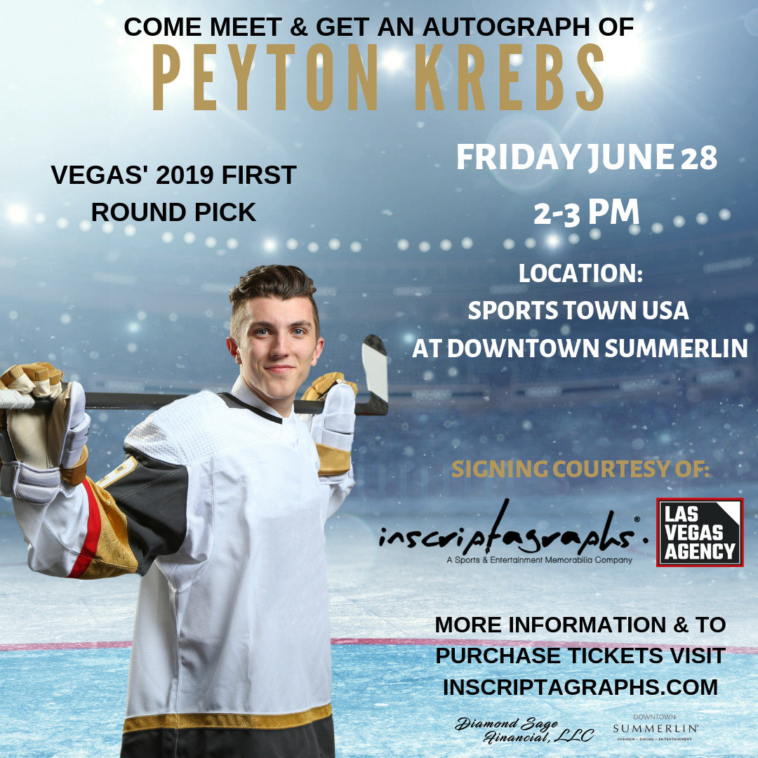 Peyton Krebs Signed Puck Inscribed: 2019 1st Round Pick Vegas Golden Knights COA