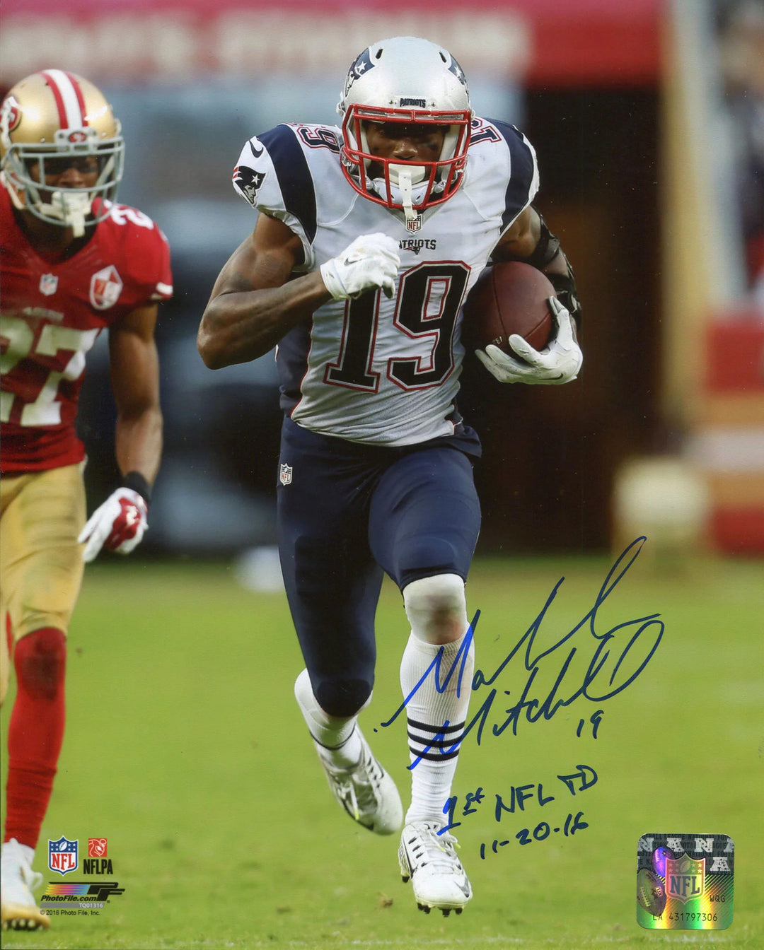 Malcolm Mitchell "1st NFL TD 11-20-16" Autographed Vs. San Francisco 49ers 8x10