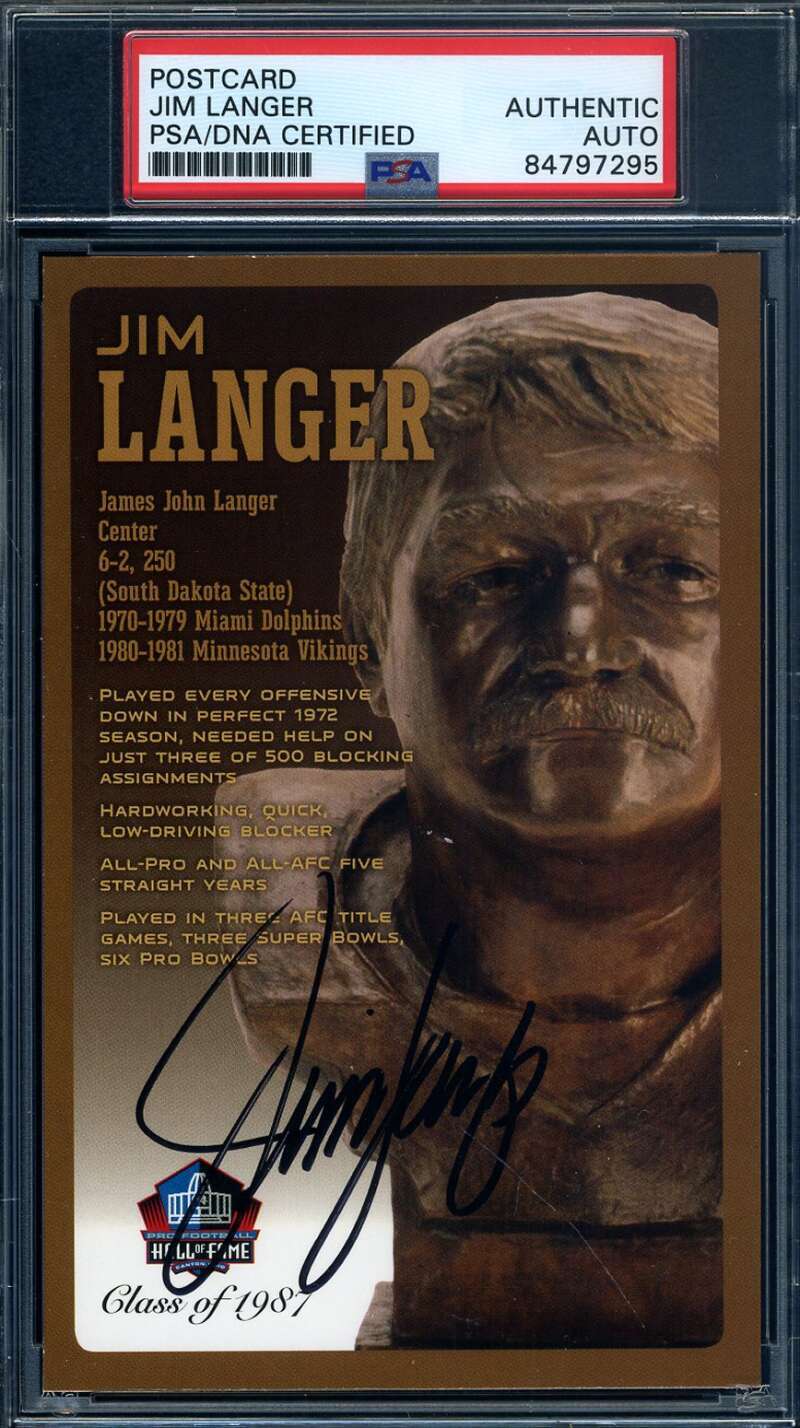 Jim Langer PSA DNA Signed Hall of Fame Bronze Bust Postcard Autograph
