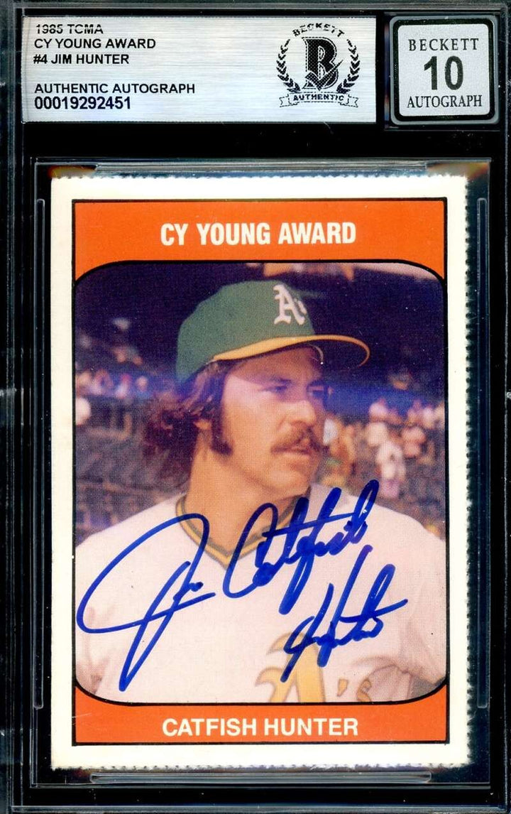 Jim Catfish Hunter Gem Mint 10 Beckett BAS Signed 1985 TCMA Cy Young Autograph