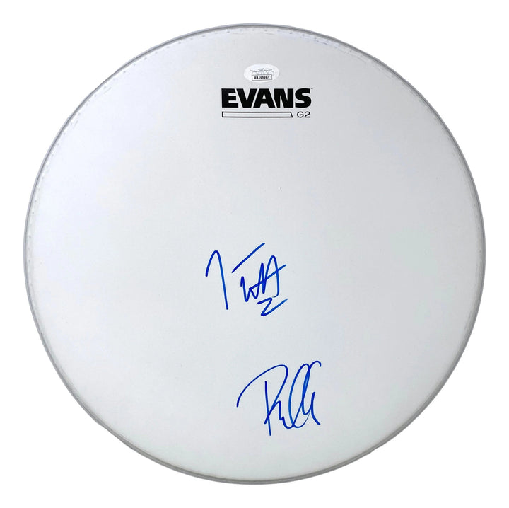 Joe Elliott Phil Collen Def Leppard Signed 13" Flt White Evans Drum Head JSA ITP