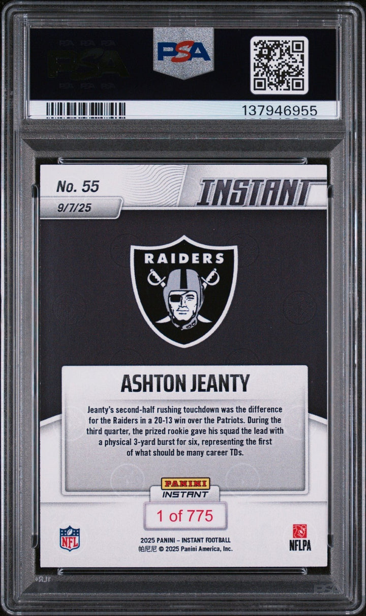 Graded 2025 Panini Instant Ashton Jeanty #55 Rookie RC Football Card PSA 10
