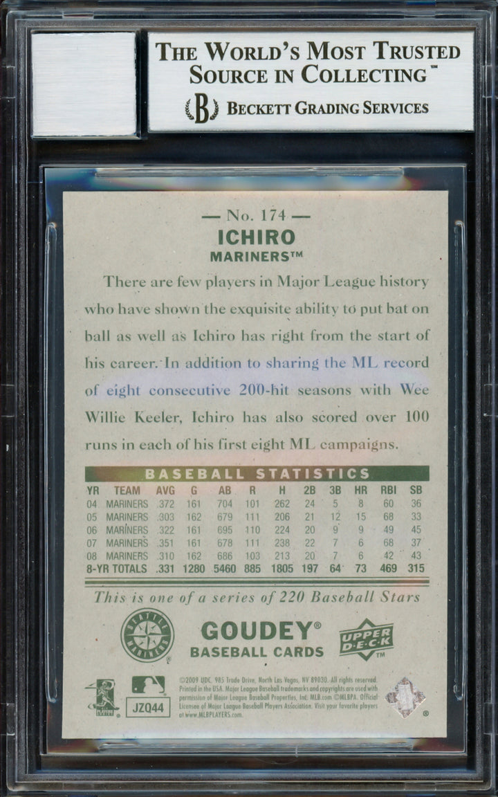 Ichiro Suzuki Signed 2009 Upper Deck Goudey Card 174 Mariners Auto GM 10 Beckett