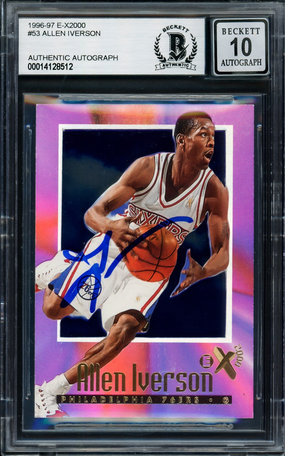 Allen Iverson Auto Signed 1996-97 Skybox E-X 2000 RC 53 76ers Auto GM 10 Beckett
