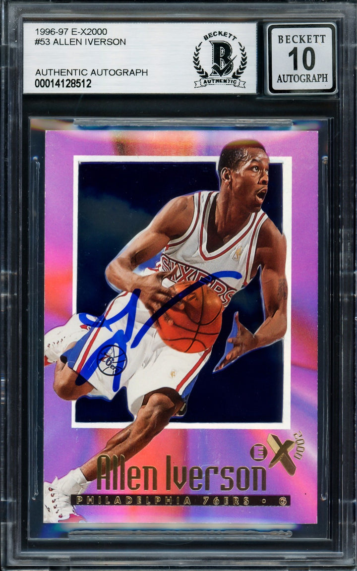 Allen Iverson Auto Signed 1996-97 Skybox E-X 2000 RC 53 76ers Auto GM 10 Beckett