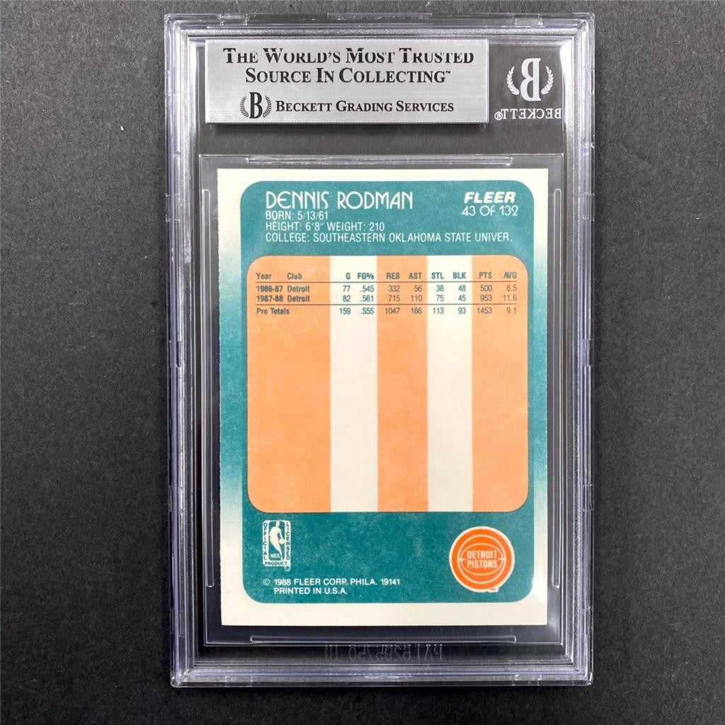 Dennis Rodman autograph signed 1988-89 Fleer #43 RC rookie card Beckett BAS BGS