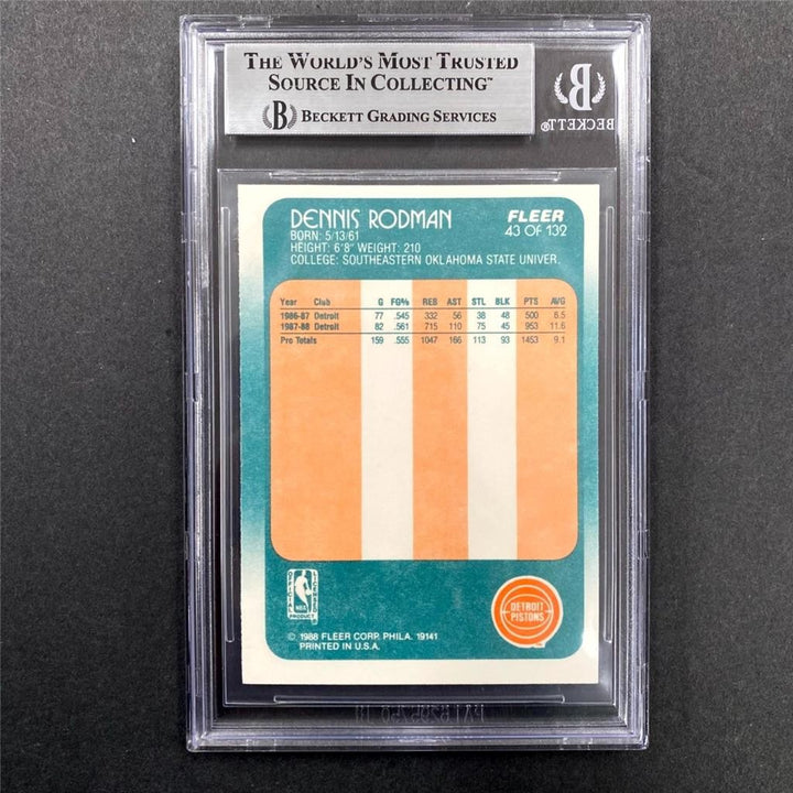 Dennis Rodman autograph signed 1988-89 Fleer #43 RC rookie card Beckett BAS BGS
