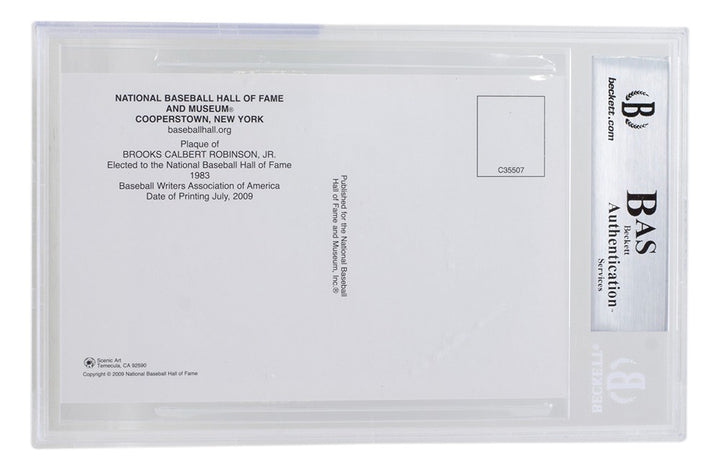Brooks Robinson Signed Slabbed Orioles Hall of Fame Plaque Postcard BAS 115