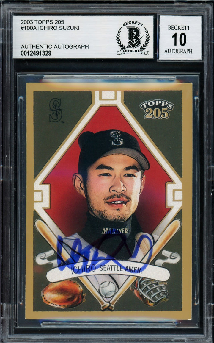 Ichiro Suzuki Signed 2003 Topps 205 Card 100A Mariners Auto GM 10 Beckett