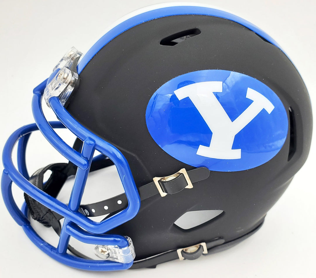 Zach Wilson Signed BYU Cougars Black Speed Mini Helmet Beckett BAS