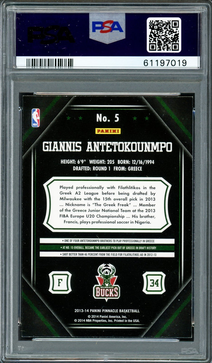 Giannis Antetokounmpo Signed 2013 Panini Pinnacle RC 5 Bucks Auto 10 PSA/DNA