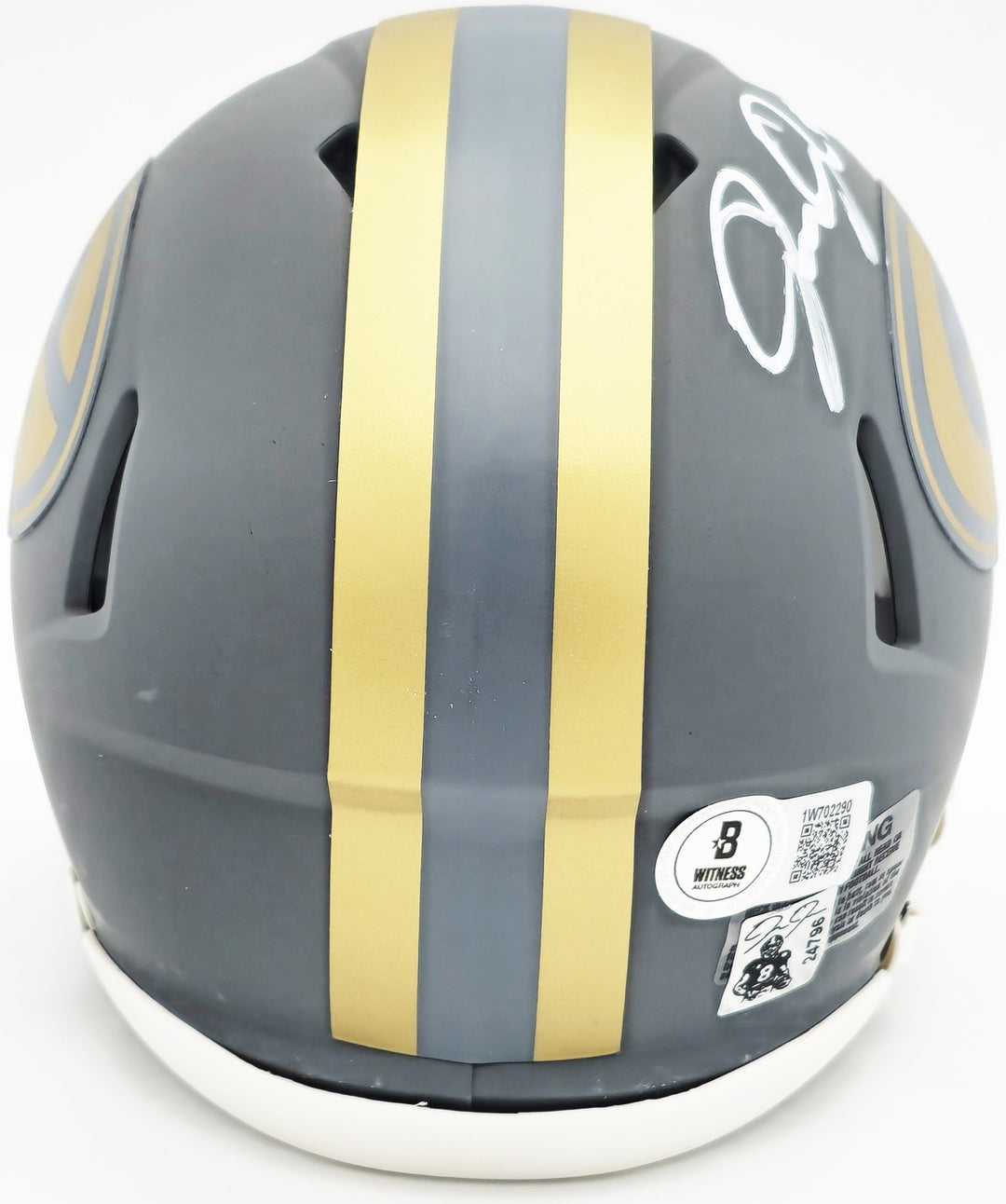 Josh Jacobs Signed Green Bay Packers Slate Gray Speed Mini Helmet Beckett Wit
