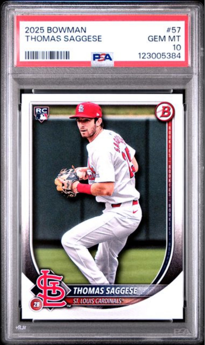 Graded 2025 Topps Bowman Thomas Saggese #57 Rookie RC Baseball Card PSA 10 Mint