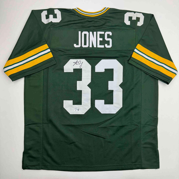 Autographed/Signed Aaron Jones Green Bay Green Jersey Beckett BAS COA