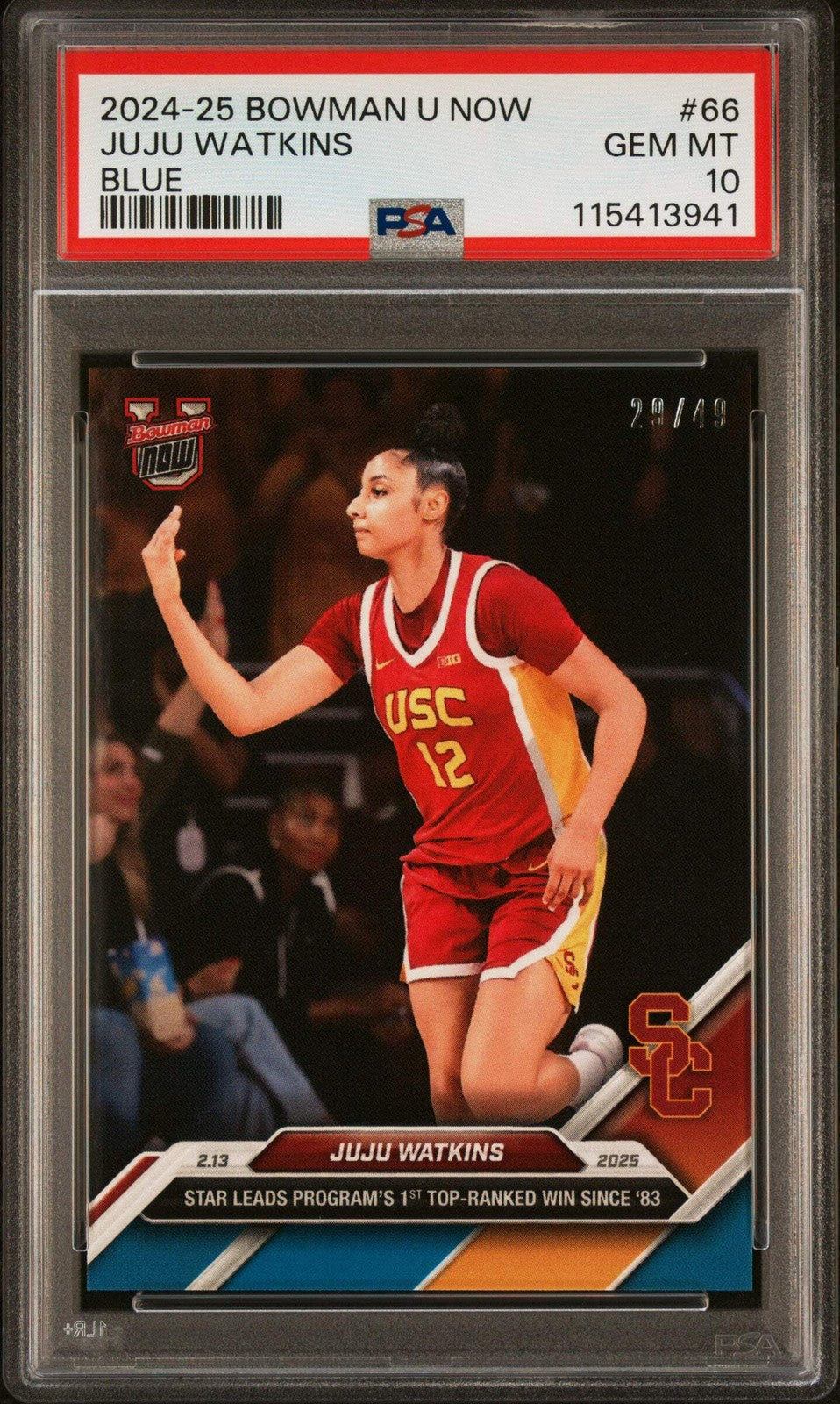 Graded 2024 Topps Bowman U Now JuJu Watkins #66 Blue /49 Rookie RC Card PSA 10