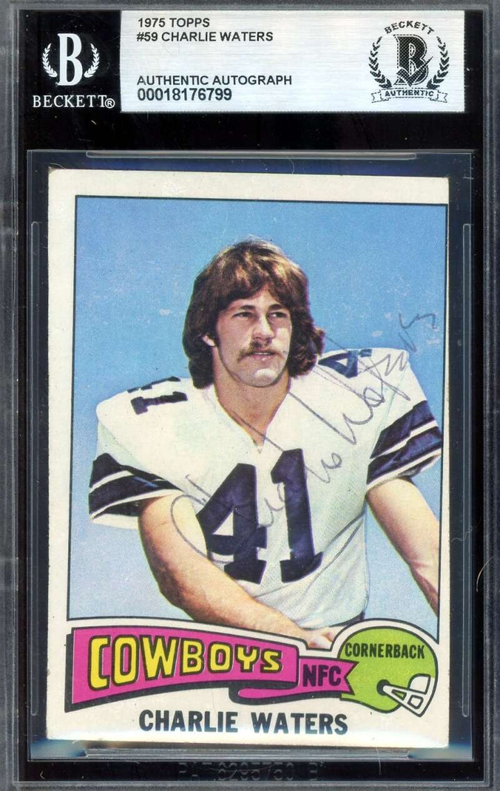 Charlie Waters Beckett BAS Vintage Signed 1975 Topps Rookie Autograph