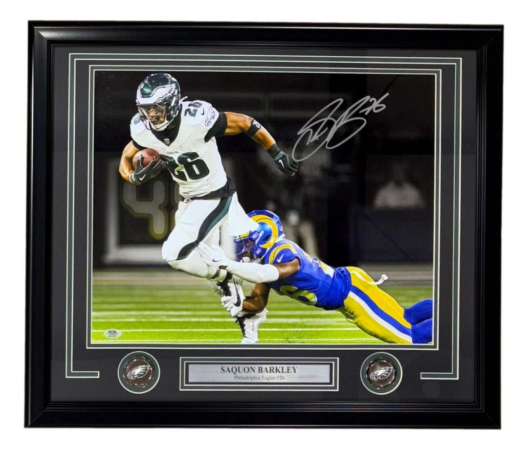 Saquon Barkley Signed Framed 16x20 Philadelphia Eagles vs Rams Photo PSA/DNA ITP