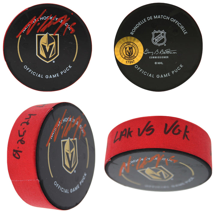 Noah Hanifin Autographed Game Used Goal Puck Vegas Golden Knights IGM COA Signed