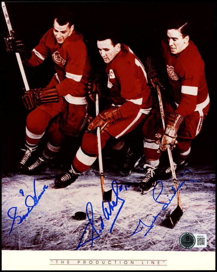 Gordie Howe, Sid Abel & Ted Lindsay Signed 8x10 Photo Production Line Beckett