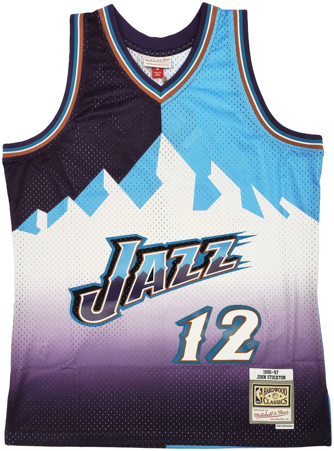 Jazz John Stockton Auto Blue Mitchell Ness 96 HWC Swingman Split Jersey L BAS