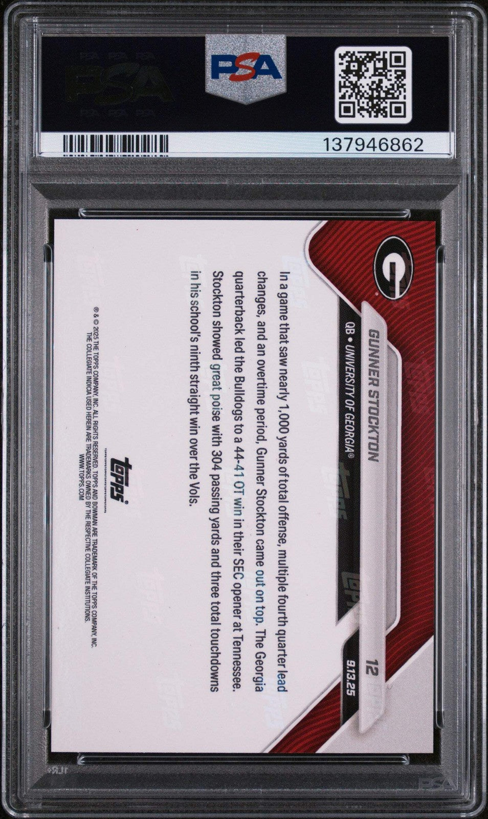 Graded 2025 Topps Bowman U Now Gunner Stockton #12 Rookie Football Card PSA 10